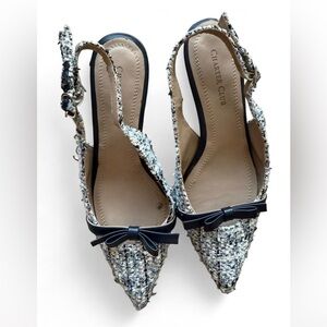 Charter Club Women's Tweed Slingback Heels - Navy and White